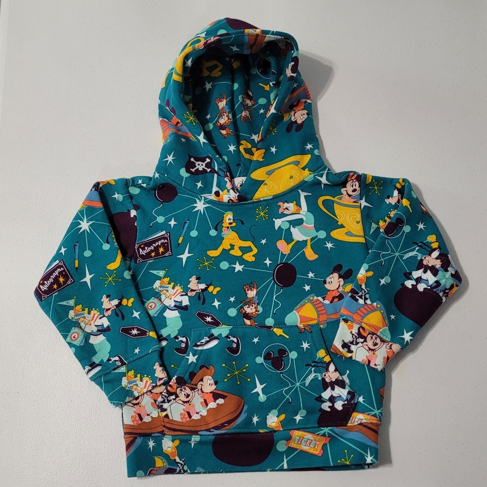 Disney Play in the Park Hoodie Kids XS 4 Teal Mickey Minnie Sweatshirt Pullover